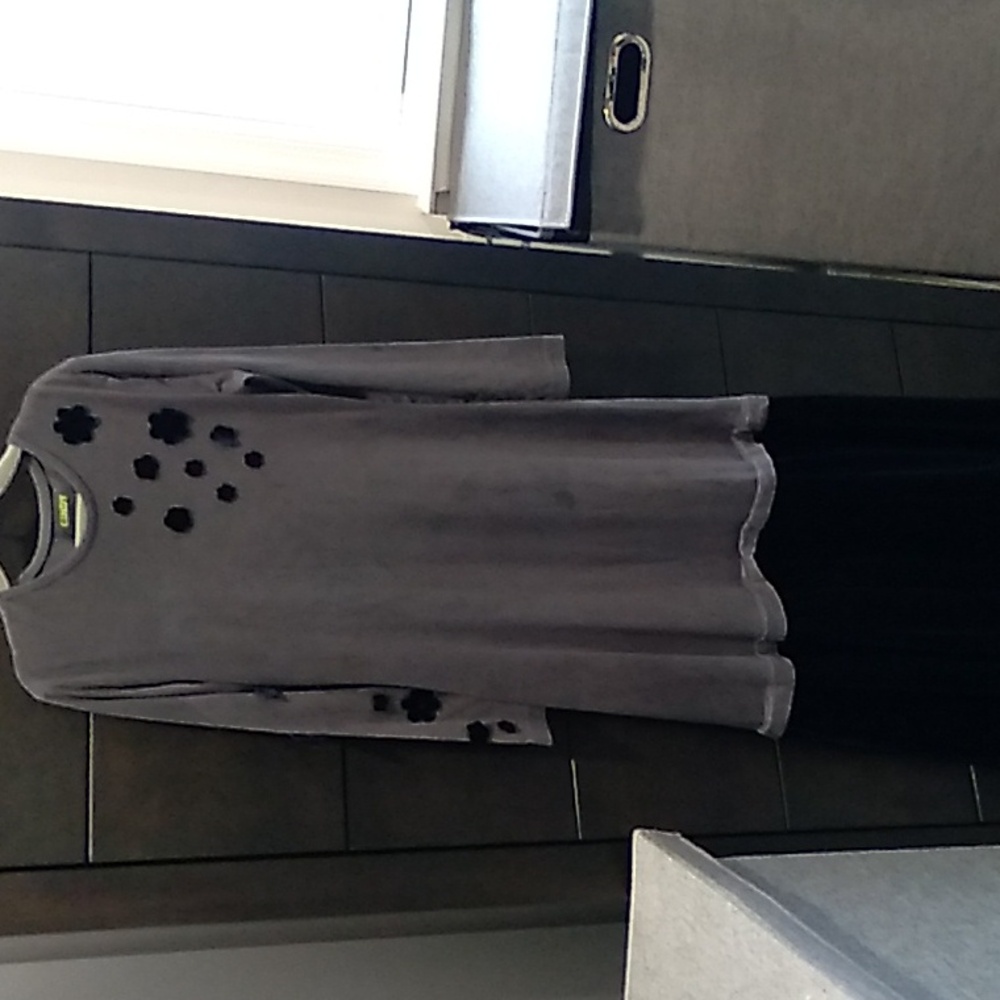 Cindy couture size 8 girls maxi grey dress with navy velour flowers and bottom
